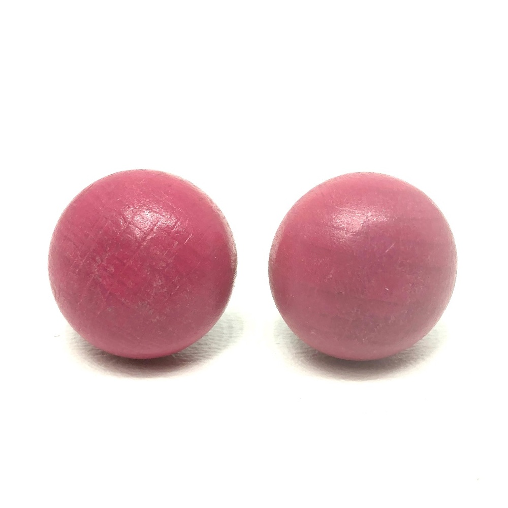 40s Pink Wood Button Clip On Earrings Germany